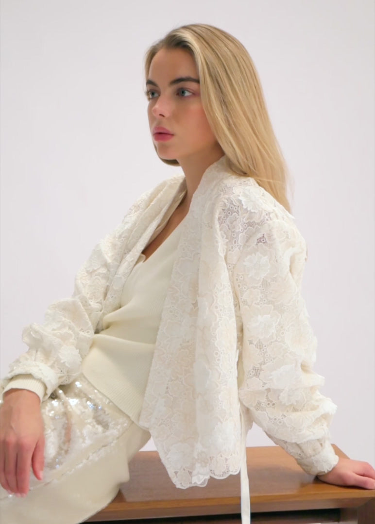 
                  
                    Load and play video in Gallery viewer, Zhi Jacket -Off White Lace
                  
                