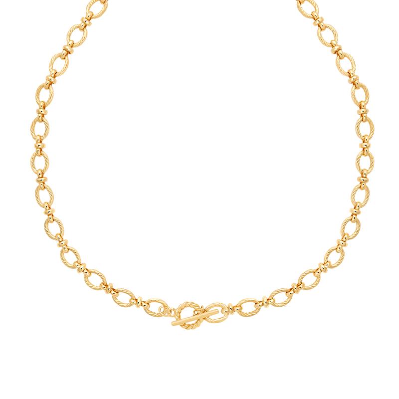 Astrid & Miyu -Textured Oval Link T-Bar Necklace- Gold